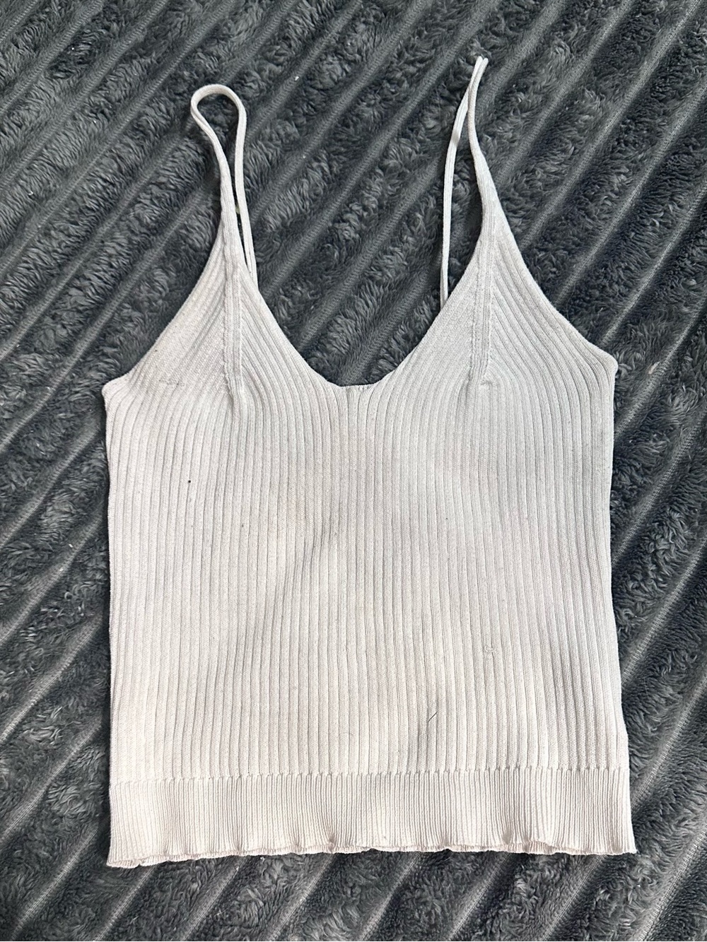 Women’s Ivory Ribbed V-Neck Spaghetti Strap Crop Top Tank Top